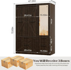 PAKASEPT Armoire Wardrobe Closet with w/Folding Sliding Barn Door | Bedroom Armoires with Mirror and LED Lights, Hanging Rod, Clothing Storage Cabinet for Bedroom (3 Doors)