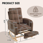 NIOIIKIT Nursery Rocking Chair, Corduroy Upholstered Rocking Chair with Adjustable Footrest, Tufted Rocker Chair with Side Pocket, Glider Rocker for Living Room, Bedroom (Brown Retro)