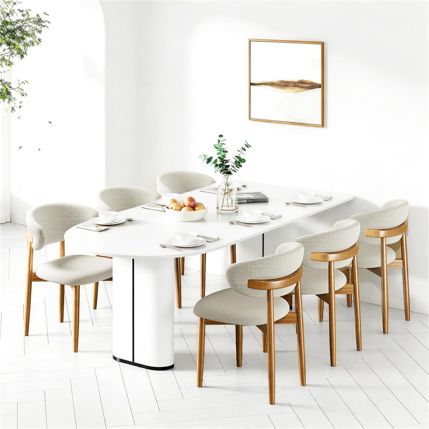LEVELEVE Wooden Dining Chairs Set of 4,Farmhouse Kitchen Chairs with Curved Back,Modern Fabric Upholstered Chairs for Dining Room,Grey