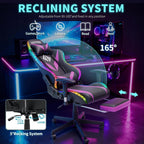 HOFFREE Gaming Chair with Bluetooth Speakers and Led Lights Massage Video Game Chair with Footrest Reclining High Back Computer Gamer Chair Purple and Black