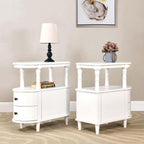 Set of 2 Wooden End Table with 2 Drawers & Storage Shelf, White | Narrow Sofa Side Table for Living Room, Slim Chair Side Table with Mid-Shelf, Vintage Small Nightstand Bedside Table for Home