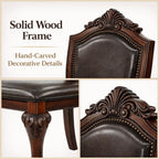 Dining Chairs Set of 6 – Antique Style Leather Dining Room Chairs with Solid Wood Legs and Rivet Decor, Ideal for Kitchen, Bedroom, Living Room (Brown armless)