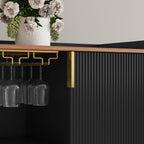 ARTPOWER 48" Wine Bar Cabinet with Fluted Texture, Modern Buffet Sideboard with Wine Rack and Glass Holder, Liquor Coffee Station with Storage for Kitchen, Living Room, Home Bar, Black