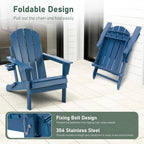 Furnimart Folding Adirondack Chairs Set of 2, Outdoor HDPE Patio Chairs - Wood Look with Cup Holders, Plastic Chairs Weather-Resistant for Outside Garden Balcony Lawn, Blue 2pcs