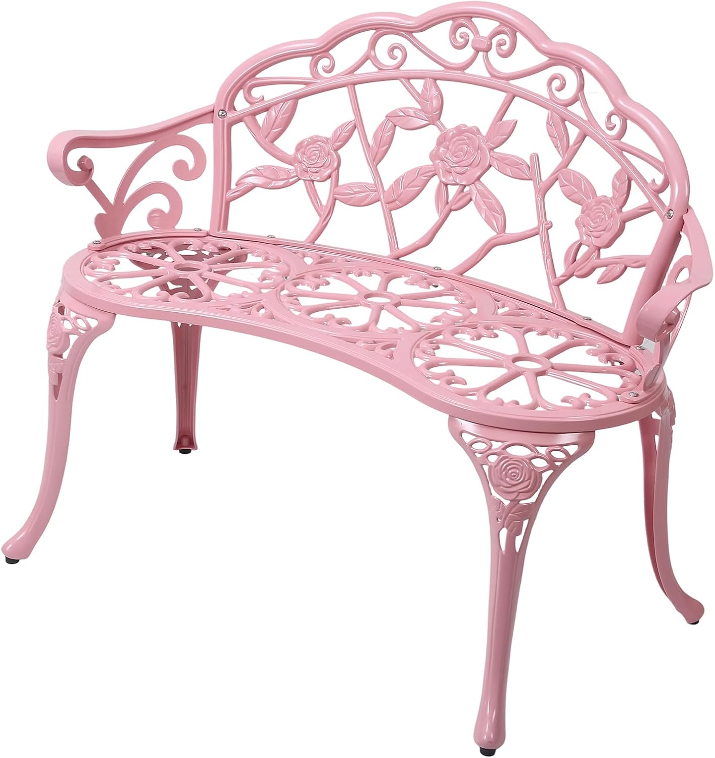 Cast Aluminium Outdoor Bench, Rose Garden Bench for Patio,Park,Lawn,Yard (Pink)
