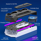 PS5 / PS5 Slim Cooling Station with Controller Charging Station - LED Light Cooling Stand for Playstation 5 Slim Disc/Digital Console, Accessories Incl RGB Light/Cooler Fan/3 USB Hubs/Headset Holder