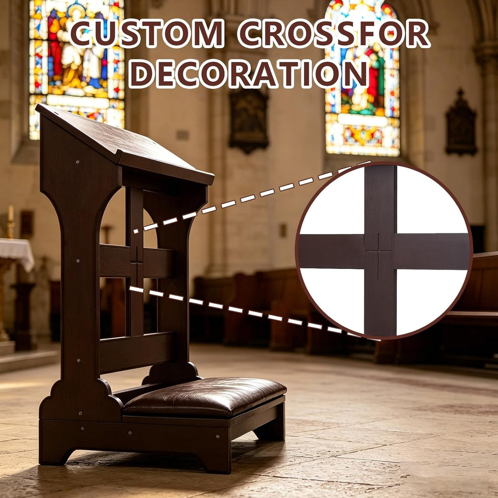 Prayer Kneeler, Wooden Prayer Bench for Kneeling, Kneelers for Praying at Home and Church, Prayer Stool with Soft-Padded Seat & Built-in Desktop, Ebony
