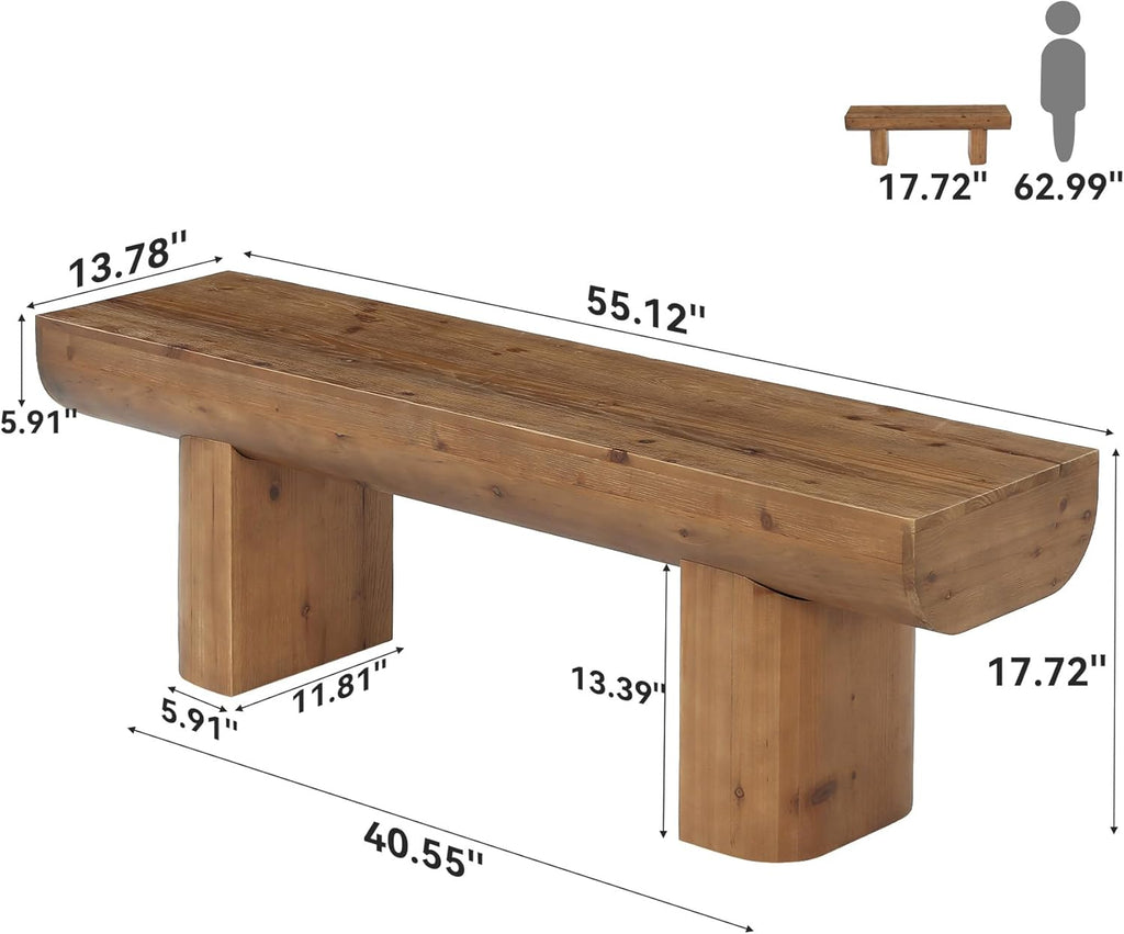 55'' Solid Wood Entryway Bench, Farmhouse Wood Dining Bench, Rustic End of Bed Bench for Bedroom, Living Room, Hallway