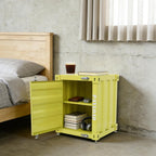 Industrial Wind Bedside Table, End Tables, Container Style Locker Wrought, Tinplate Bilayer Side Table, Metal Locker Nightstand with Combination Lock for Bedroom, Living Room, Office - Yellow