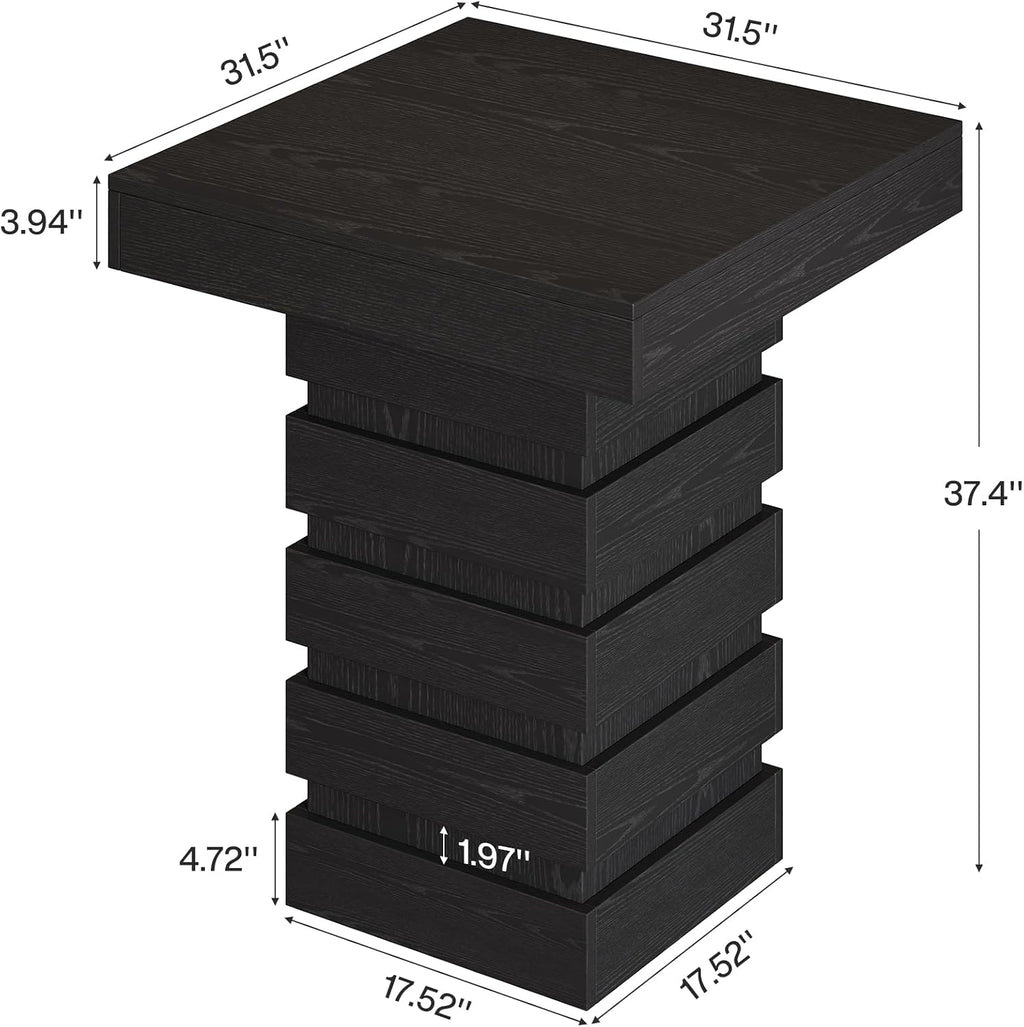 Tribesigns Square Bar Table, 37.4” H Modern Bar Height Pub Table with Stacked Block Base, Black High Top Bistro Table for Kitchen Nook, Living Room, Small Spaces (Table Only)
