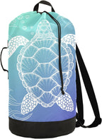 Sea Turtle Laundry Backpack Large Heavy Duty Laundry Bag with Adjustable Shoulder Straps Laundry backpack for Traveling Dirty Clothes Organizer for College Students Waterproof