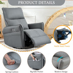 Power Swivel Rocker Recliner Chair for Nursery, Upholstered 270° Swivel Glider Rocker Chair with USB Ports, Small Power Recliners for Small Spaces Living Room