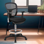 OfficeFactor Drafting Chair Tall Office Chair with Arms Executive Ergonomic Standing Desk Chair with Anti Scratch Wheels and Footrest