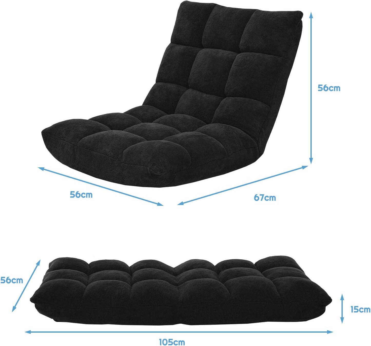 DORTALA Floor Gaming Chair with Back Support, 14-Position Adjustable Banana Chair for Adults, Foldable Floor Seats for Reading, Gaming (Black)