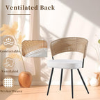 Rattan Dining Chairs Set of 4, Wing Back Dining Chairs Set of 4, PE Wicker Chairs, Cane Back Kitchen Chair with Boucle Cushion,Boucle Seat with Metal Legs for Kitchen, Bedroom