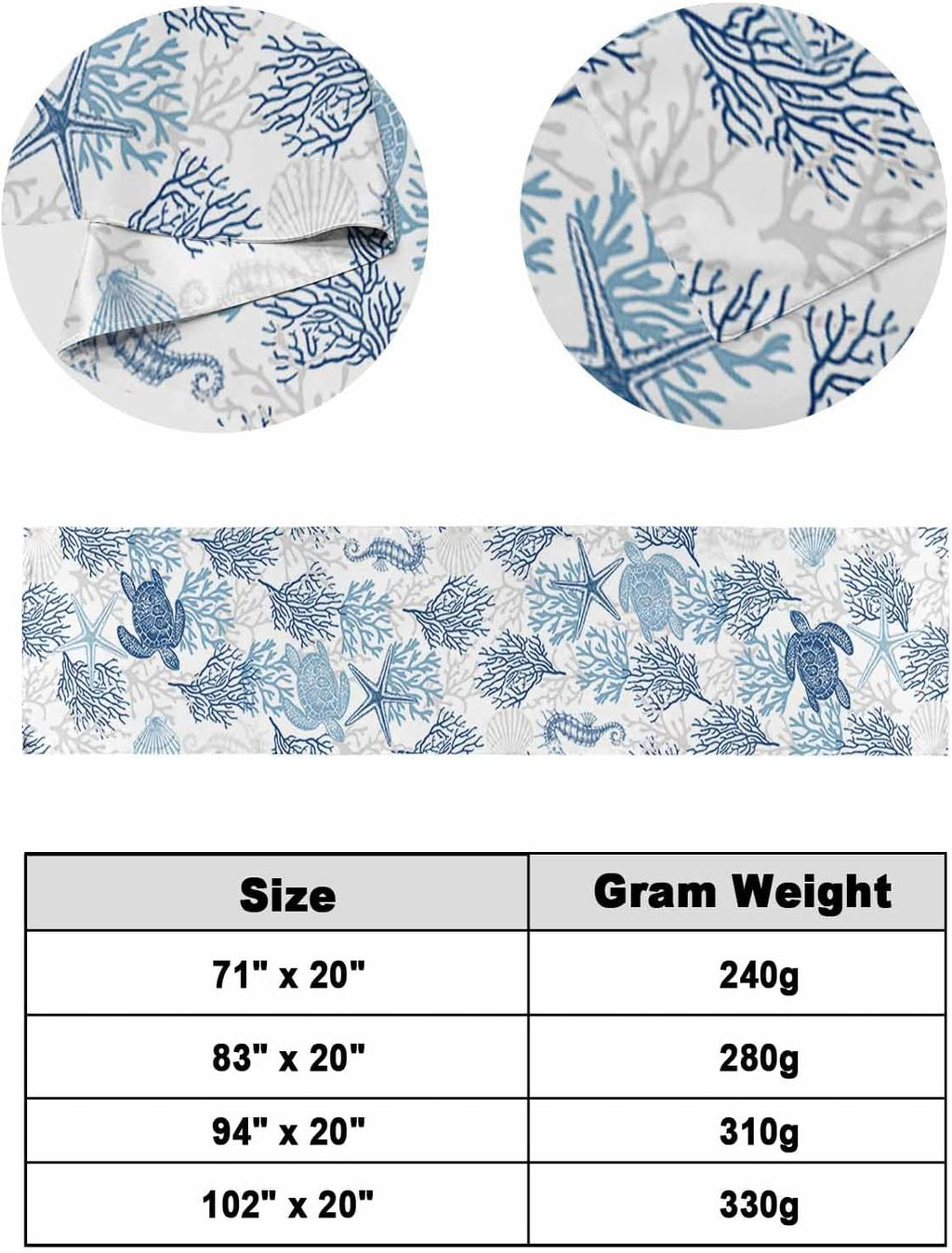 Navy Blue Grey Coastal Bed Runner for Full/Queen Bed, Bedspread Protector Slipcover Bed Scarf for Foot Bed Runners & Scarves for Bedroom Hotel Wedding Room 83x20 Sea Turtle Nautical Coral Summer Beach