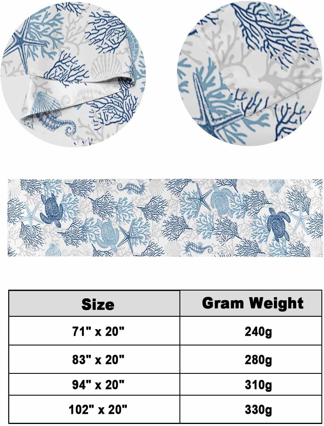 Navy Blue Grey Coastal Bed Runner for Full/Queen Bed, Bedspread Protector Slipcover Bed Scarf for Foot Bed Runners & Scarves for Bedroom Hotel Wedding Room 83x20 Sea Turtle Nautical Coral Summer Beach