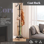 Coat Rack Freestanding,Entryway Hanger Stand,Umbrella Holder,Hall Tree With 12 Hooks, Floor Standing Metal Tree Stand,Black