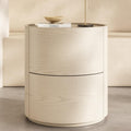 Wooden Nightstand Modern End Table,Round Side Tables with 2 Drawers Bedside Cabinet Accent Tea Tables,No Handle Design Storage Cabinet for Living Room Bedroom Office(White,15.7in/40cm)