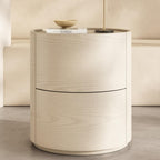 Wooden Nightstand Modern End Table,Round Side Tables with 2 Drawers Bedside Cabinet Accent Tea Tables,No Handle Design Storage Cabinet for Living Room Bedroom Office(White,15.7in/40cm)
