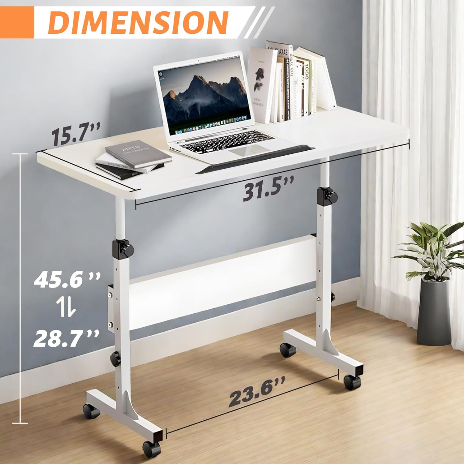 Rolling Desk Adjustable Height,Portable Laptop Desks,Small Standing Desk with Wheels for Home Office