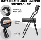 2 Pack Black Padded Folding Chairs, PU Leather Foldable Chairs with Thickened Cushion Seat & Back, Steel Frame Portable Reception Chair for Home Office Indoor Outdoor Commercial Events