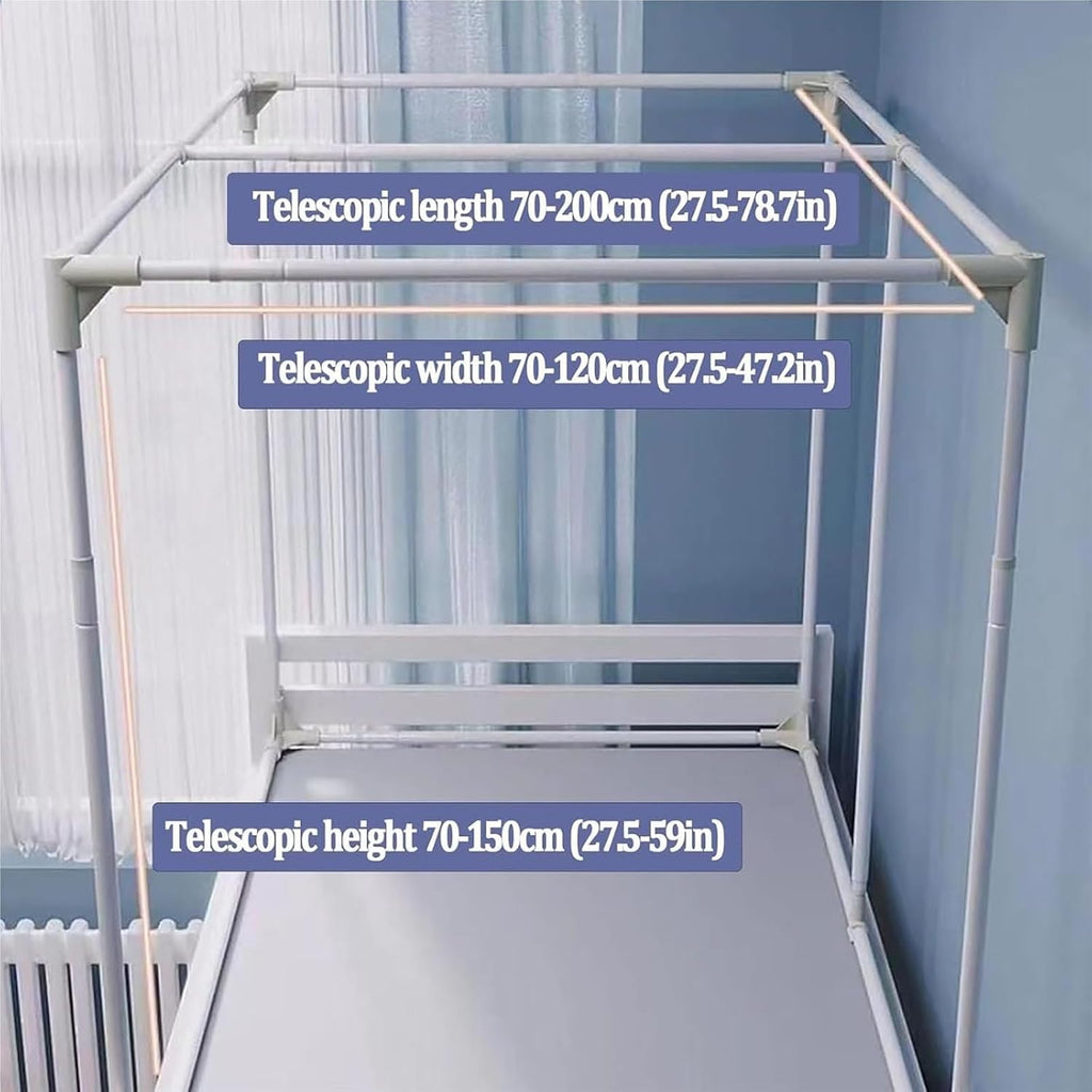 Canopy Poles for Bed, Retractable Top Bunk Bed Canopy Frame with 4 Corner Support, Adjustable Carbon Steel Poles for Dormitory School College, Bed Curtain Tent Frame