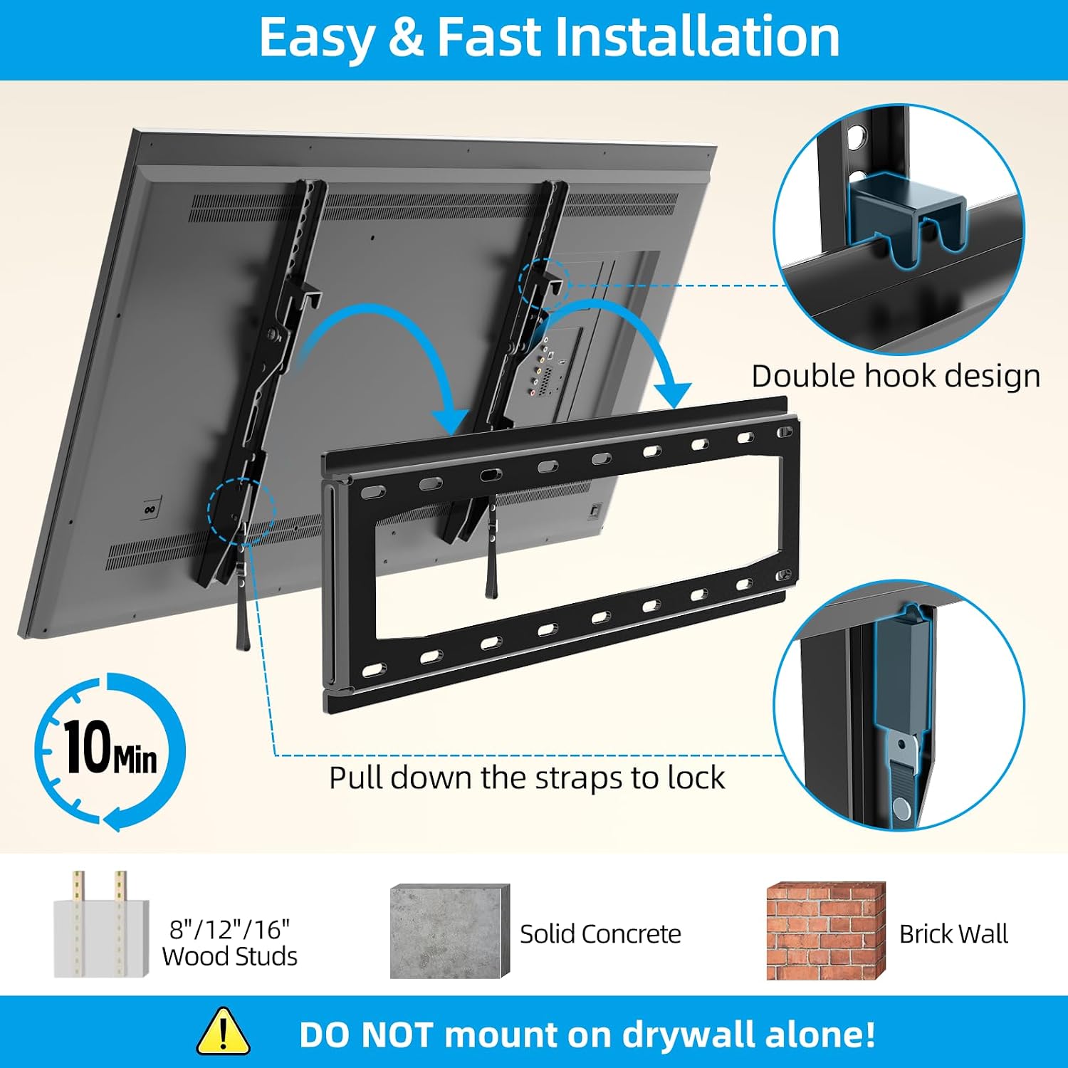 HOME VISION Tilt TV Wall Mount Bracket for 26-65 Inch Flat/Curved TVs, Max VESA 400X400mm, 100Lbs Capacity, Fits 8-16 Inch Wood Studs, Universal Low Profile, HV9401