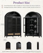 75'' Black Arched Cabinet, Arch Pantry Storage Cabinet with 3 Glass Doors | TYBOATLE, Pantry Cabinet, Farmhouse Style, Rattan Drawers, Anti-Tip Device, Kitchen, Bathroom, Dining Room, Cupboard Storage
