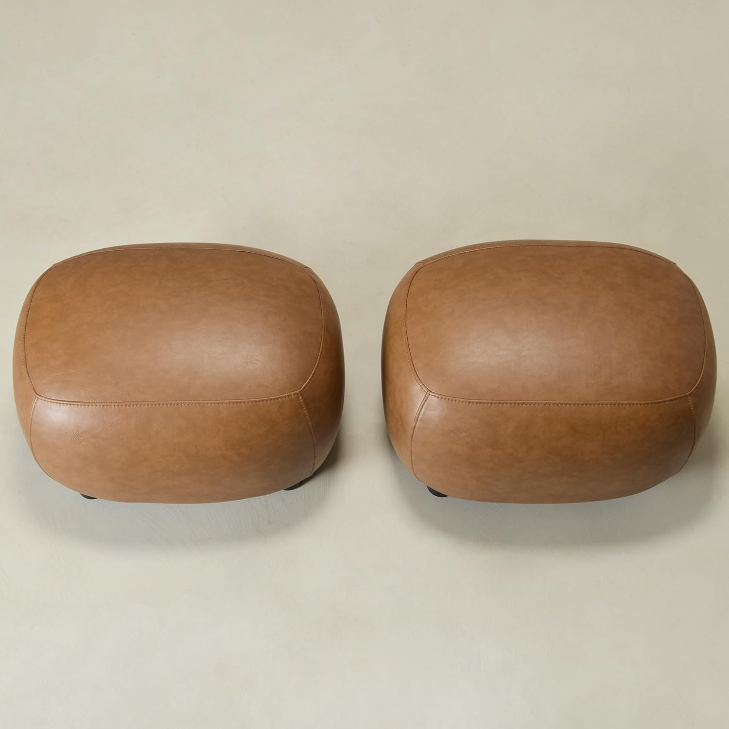 KINWELL 23" Wide Faux Leather Upholstered Ottoman Set of 2, Mid-Century Modern Living Room Footrest with Soft Padded Seat, Footstool for Bedroom, Entryway or Living Room, Camel