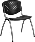 EMMA + OLIVER Home and Office Black Plastic Stack Chair with Perforated Back - Guest Chair