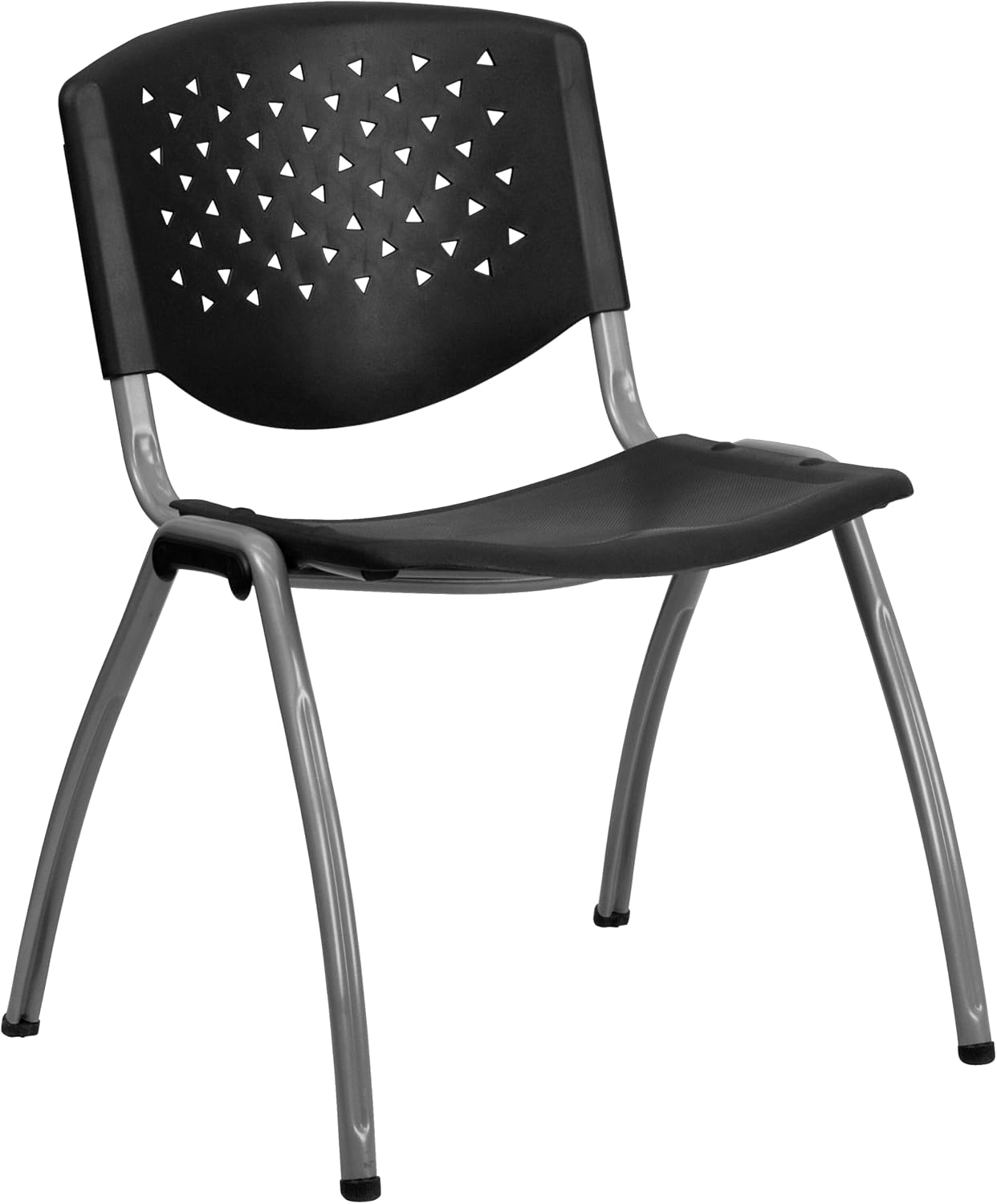 EMMA + OLIVER Home and Office Black Plastic Stack Chair with Perforated Back - Guest Chair