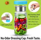 KTKUDY 2 Pack 32 oz Glass Salad Jars with Dressing Cups (Pod) - Meal Prep Salad Container for Lunch - Leakproof Mason Jars with Lids