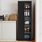 TANGZON Tall Kitchen Cupboard, 5-Tier Storage Cabinet with 2 Adjustable Shelves, Doors & Anti-tipping Device, Freestanding Wooden Tall Sideboard Unit for Pantry Dining Living Room (Black)