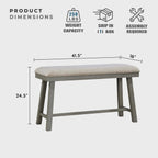 Lexicon Counter Height Bench for Dining Room Table, 41.5" Wood Bench with Grey Padded Seat for Home and Kitchen, Indoor Wooden Bench for Dining Room, Kitchen Bench, Dining Bench, Easy Assembly, Grey