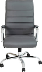 EMMA + OLIVER Faux Leather High-Back Swivel Home Office Desk Chair with Wheels, Padded Seat, and Armrests, Adjustable Height Multipurpose Office Chair, Gray/Chrome