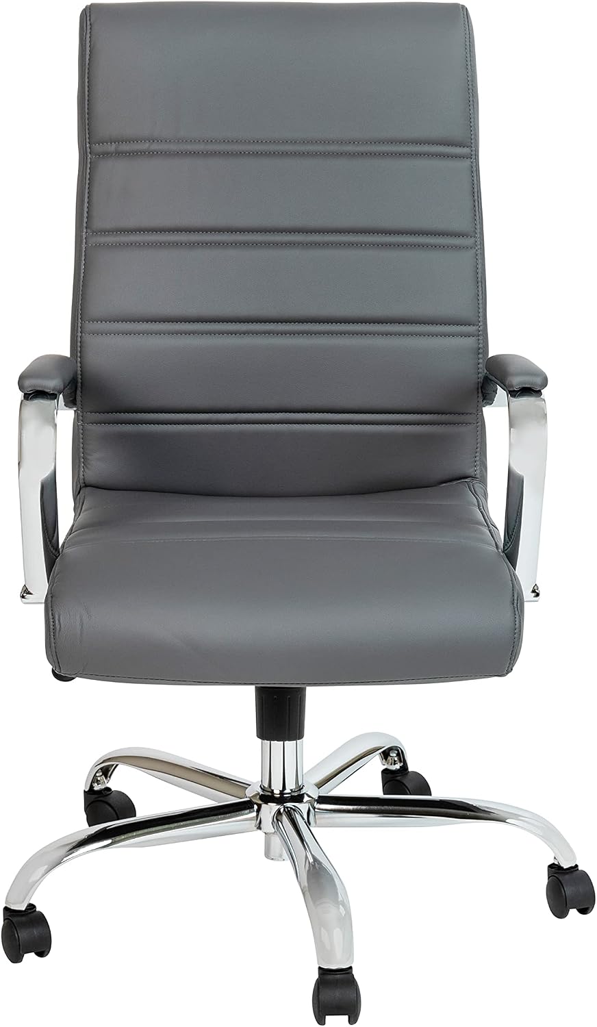 EMMA + OLIVER Faux Leather High-Back Swivel Home Office Desk Chair with Wheels, Padded Seat, and Armrests, Adjustable Height Multipurpose Office Chair, Gray/Chrome