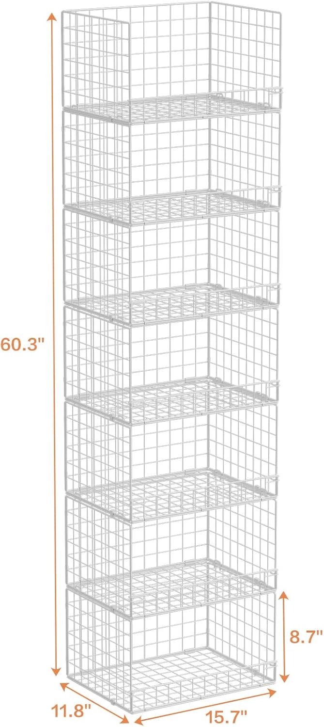 Yociyoga 7-Tier Stackable Closet Organizers and Storage Shelves, Foldable Closet Shelf Organizer System, Stackable Storage Bins Drawers for Closet Organizer System, White（Patent No. 30022416）