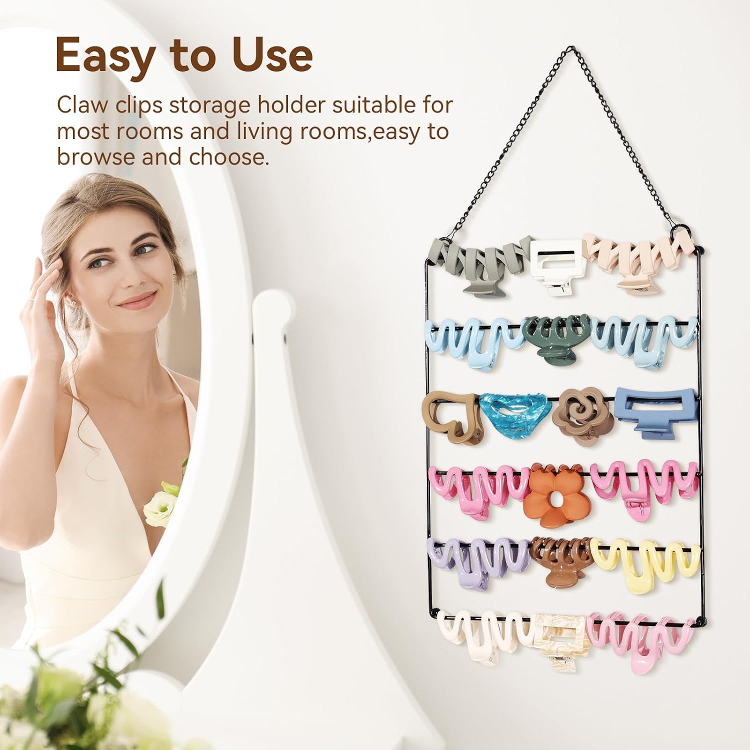 SNOWSTAR Hair Claw Clip Organizer,5-Tier Wall Hanging Hair Clip Holder and Storage for Women Girls,Claw Clip Hanger Home Decor for Wall,Door,Closet