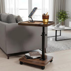 TV Tray Table with Phone Stand & Non-Slip Mat, C Table End Table Height Adjustable, 360° Swivel Side Table with Wheels, Slide Under Sofa Table for Couch Bed Recliner Living Room Small Spaces (1 set)