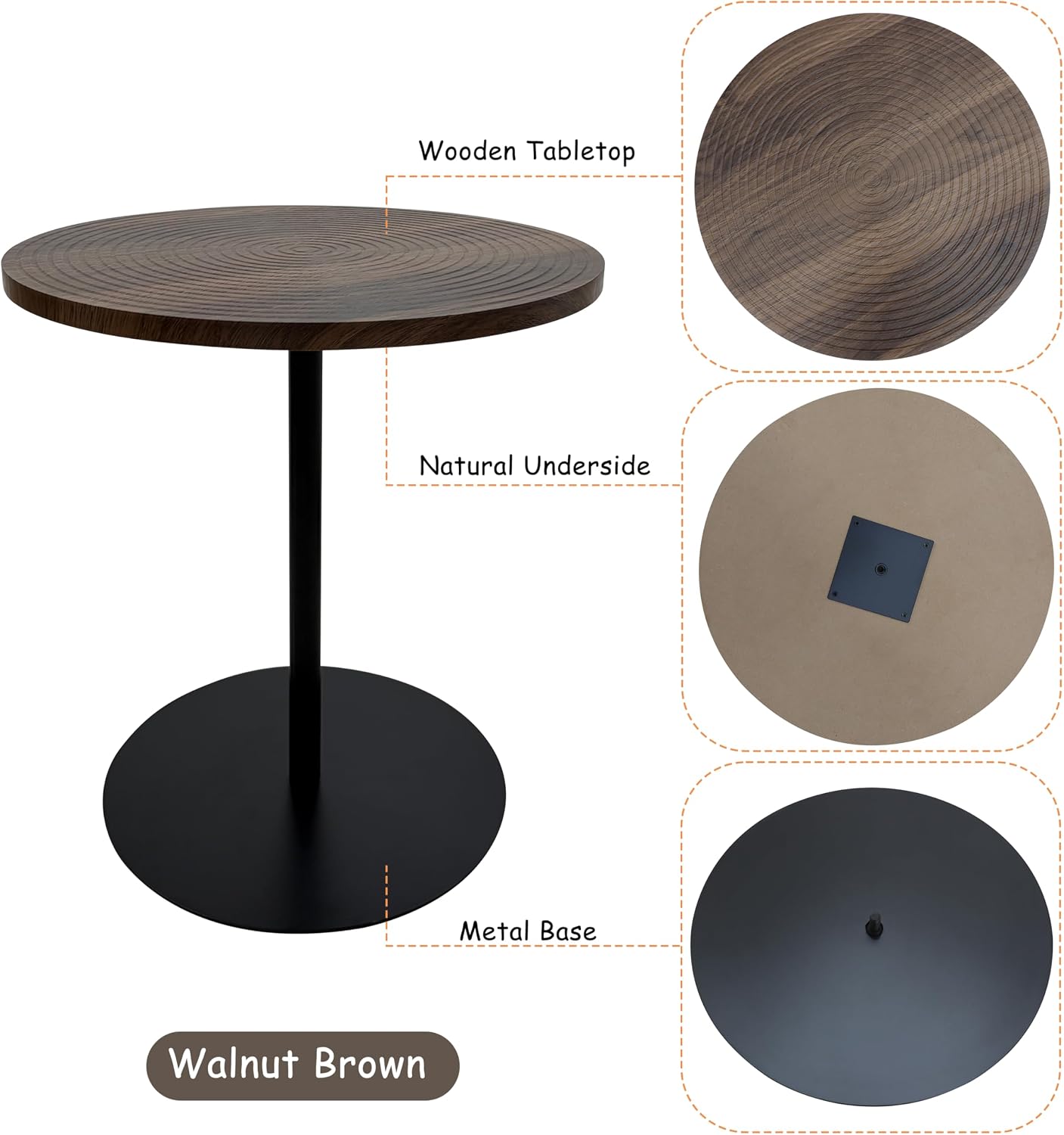Martini Tables Set of 2, Small Round Drink Tables for Small Spaces, Modern Pedestal Accent Side Tables with Metal Base for Living Room, Sofa Side, Bedroom, Black & Walnut