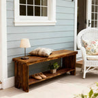 43" Solid Wood Farmhouse Bench, Entryway Bench with Storage Shelf, Vintage Long Rustic Indoor Bench for Bedroom, Entryway, Hallway, Dining