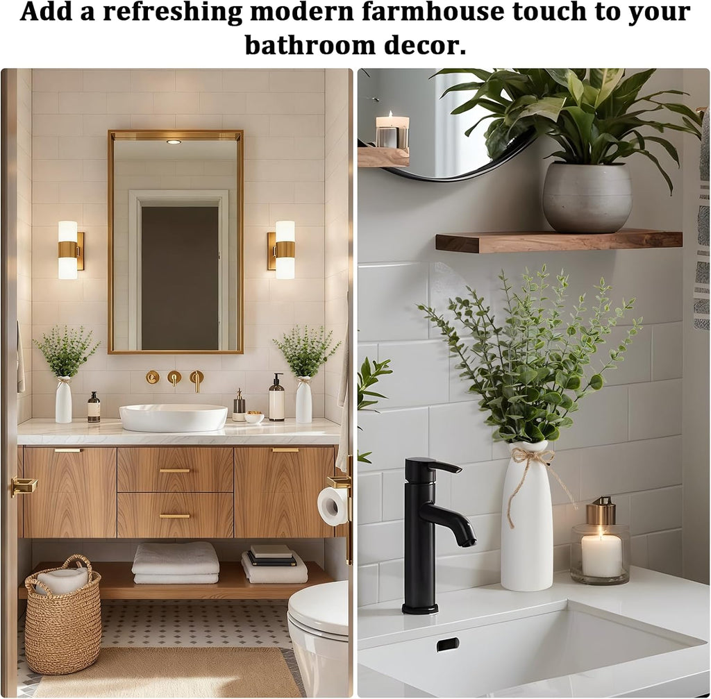 19" Fake Plants with Vase,40 Faux Eucalyptus Stems 2 White Ceramic Vases Realistic Artificial Plants indoor Artificial Greenery Stems in Vases for Centerpieces Bathroom Bedroom Modern Farmhouse Decor
