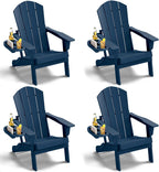 Adirondack Chair Set of 4, HDPE Folding Adirondack Chair with Multifunctional Cup Holder, Weather Resistant Fire Pit Chair for porches, patios, poolsides, Decks.