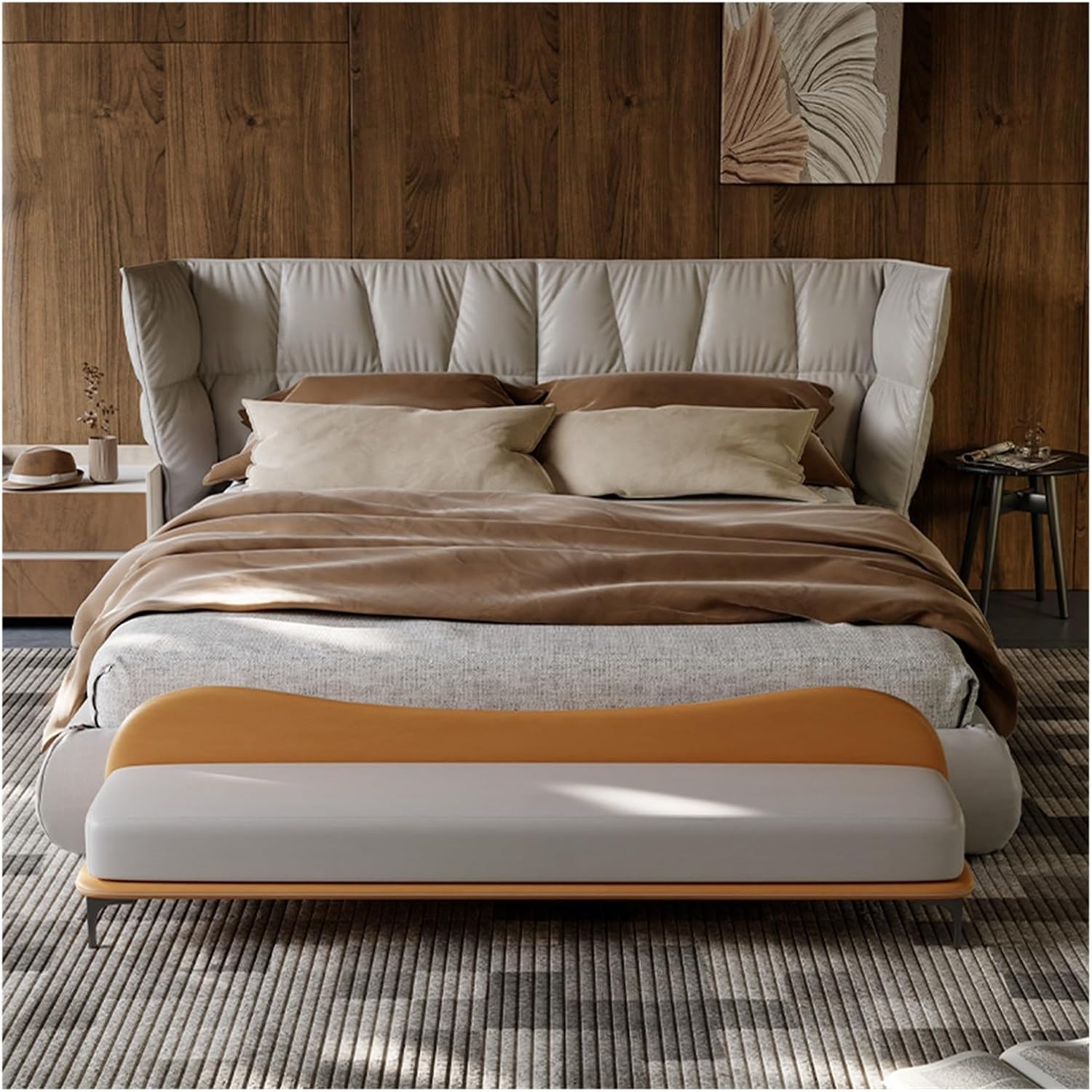 Modern End of Bed Bench, Leather Long, Modern Upholstered Bedroom for Living Room Foyer Indoor Entryway Entryway(Orange,180 * 45 * 55cm)