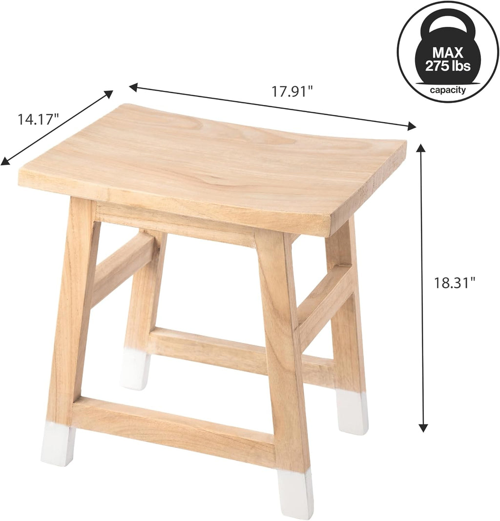 JONATHAN Y Finesse Handcrafted Solid Wood Accent Stool, 18" Backless Vanity Seat with Natural/White Dipped Legs, Farmhouse Decorative Plant Stand for Living Room and Bedroom STL3007A
