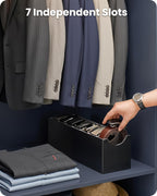 Lolalet 7 Compartments Belt Organizer, PU Leather Belt Storage with Soft Lining, Extra-Wide Slots for Men and Women, Fits Drawer, Closet & Entryway Cabinet -1 Pack, Black