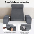 ENITYA Back Pillow for Bed Sitting Up,Reading Pillow with Armrests & Big Pockets for Adults,Upright Pillow for Resting,Watching TV,Nursing,Recovery,Gaming,Grey