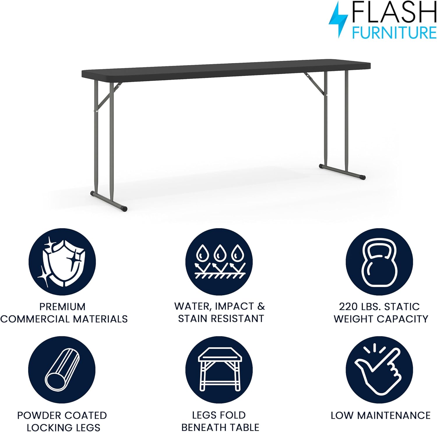 Flash Furniture Kathryn 6' Rectangular Plastic Folding Table, Long Plastic Foldable Table for Indoor/Outdoor Events, Black