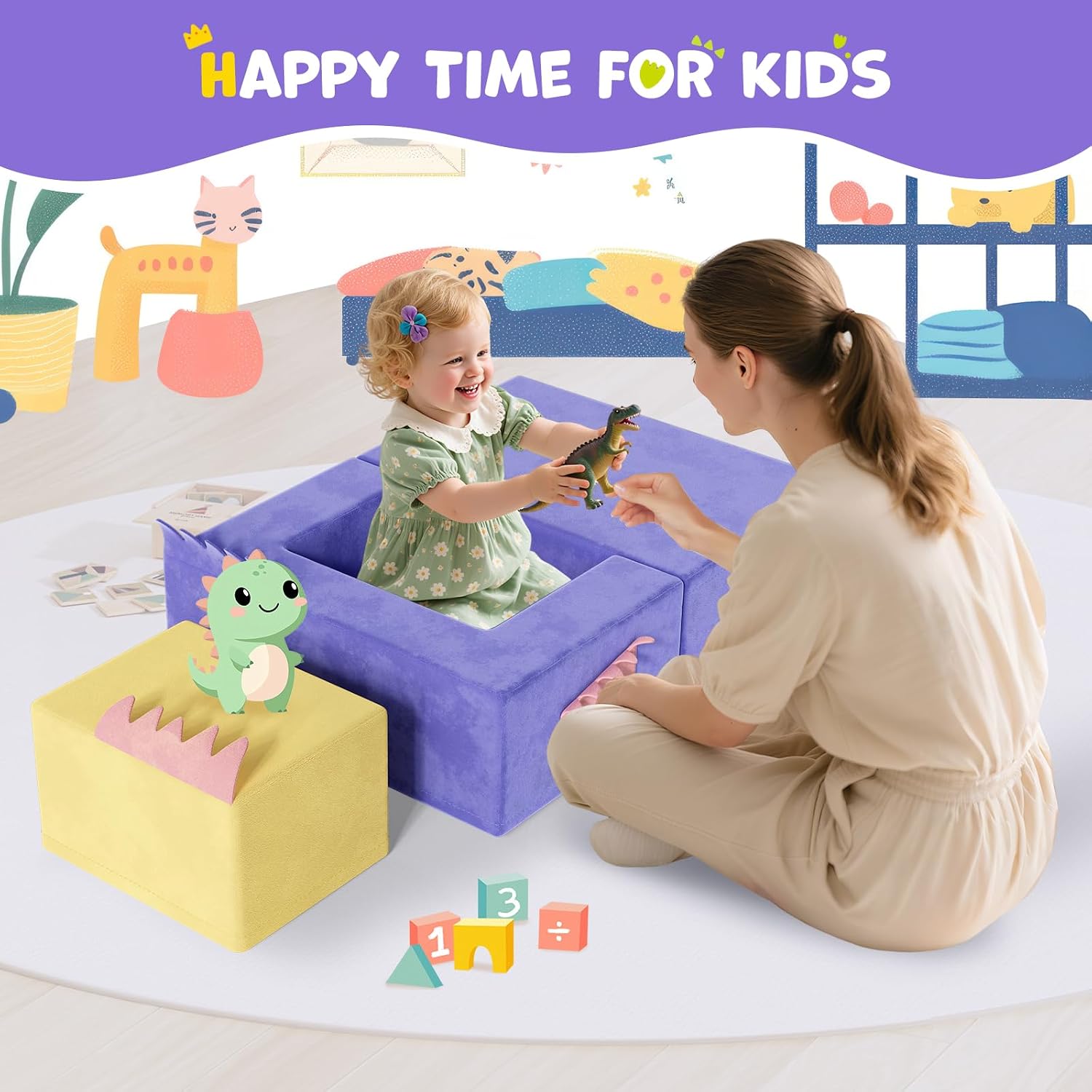 Lischwert Kids Couch, 3-in-1 Modular Kids Play Couch, Child Sofa for Girls Boys, Toddler Sectional Sofa Convertible Foam Toys for Baby Indoor Outdoor